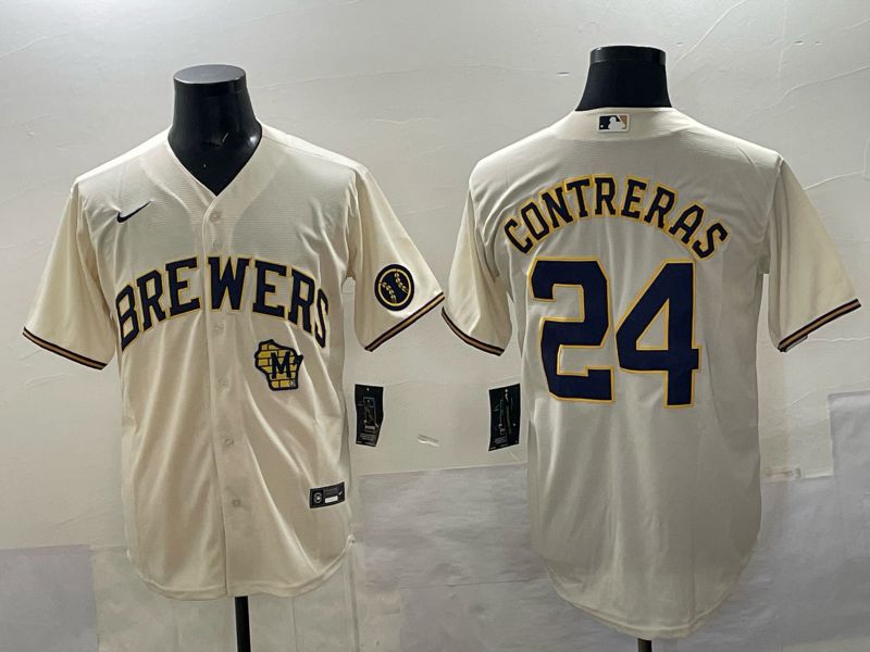 Men Milwaukee Brewers #24 Contreras Cream Nike MLB 2025 Jersey 05